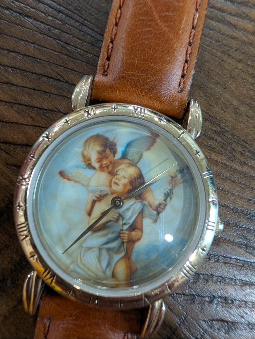 Vtg Divine Time By Relic Angel Of Love Roman Numeral Bezel Watch ZR-90102 Untest